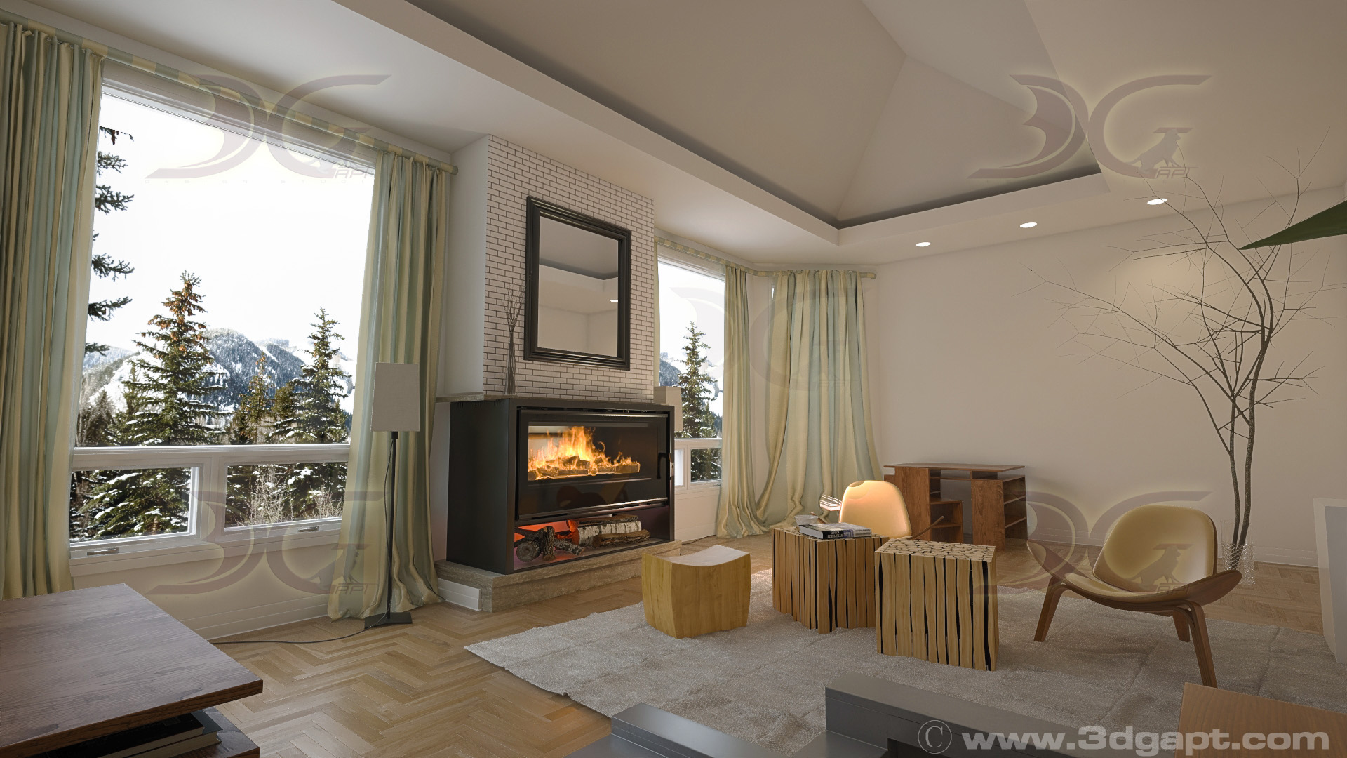 Dining room with fireplace